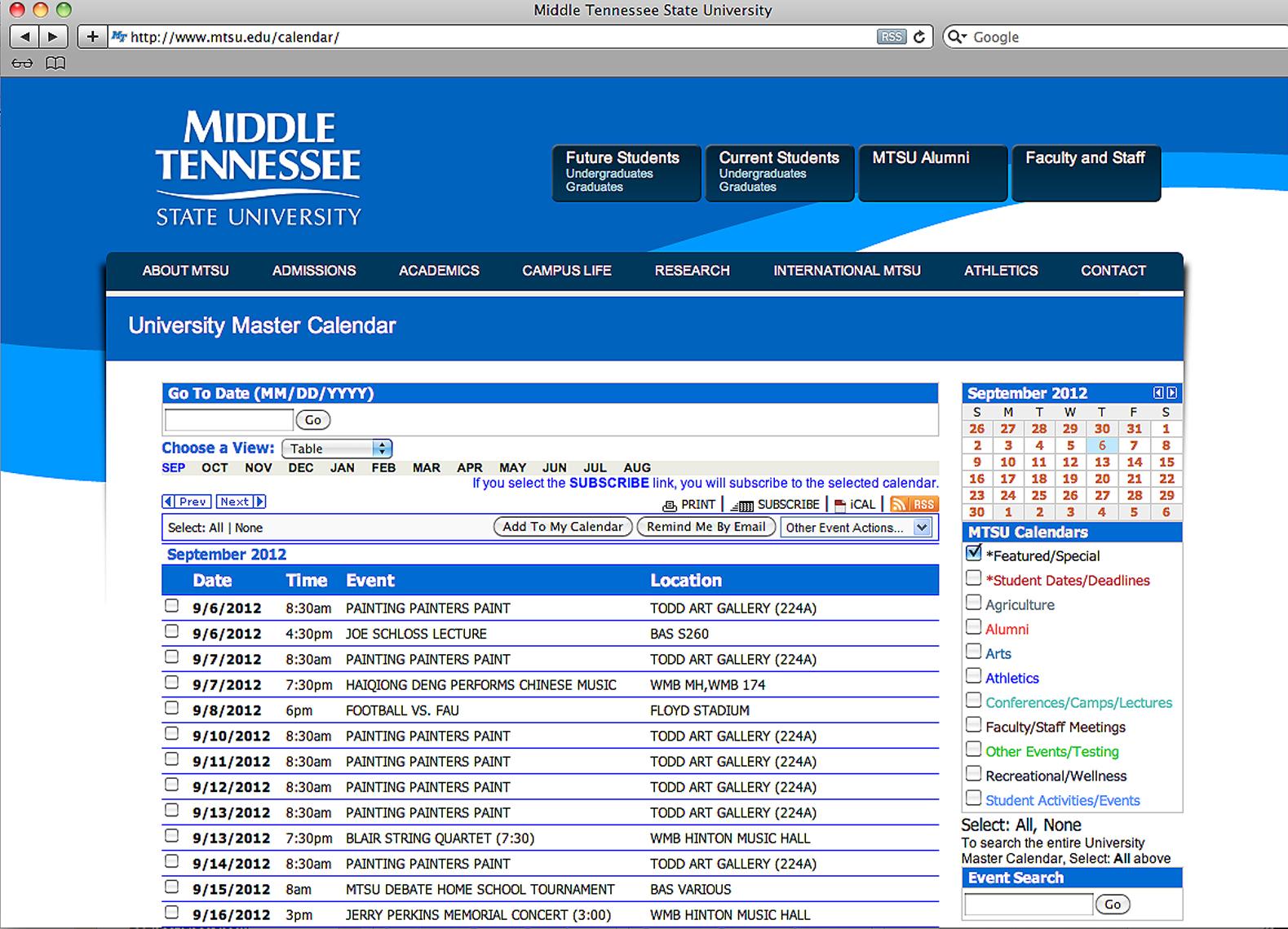 MTSU s New Online Master Calendar Helps Users Find Events and Deadlines